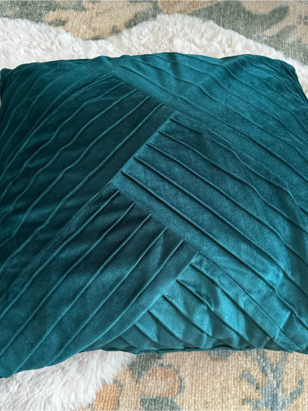Teal Pleated Velvet Decorative Throw Pillow - Modern Home Bedding- Set of 2